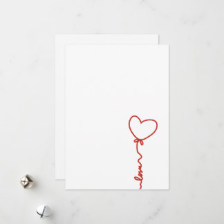 Minimal Heart Balloon Love  Line Art Valentine Holiday Card