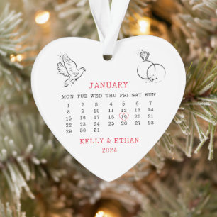 Minimal Heart Calendar Wedding Day Ornament