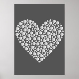 Minimal Heart Circles – White Gradient on Dark  Poster