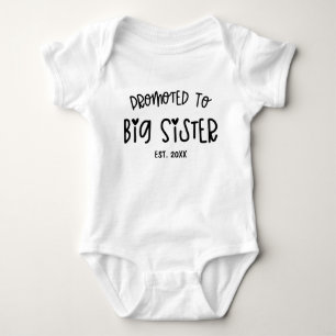 Minimal Heart Custom Year Promoted To Big Sister Baby Bodysuit