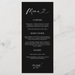 Minimal Heart Menu Card Reception Formal Dinner 