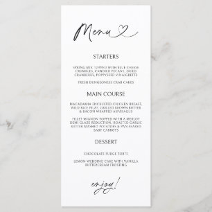 Minimal Heart Menu Card Reception Formal Dinner