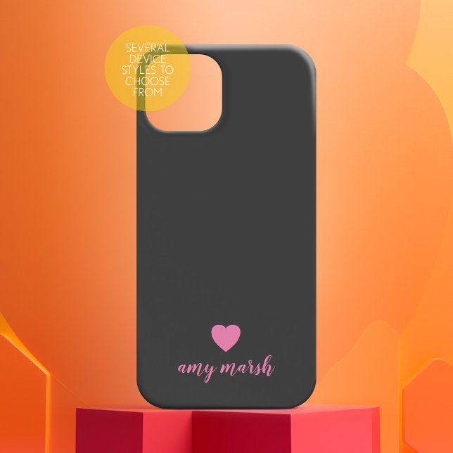 Minimal Heart Monogram Can Edit black pink Case-Mate iPhone Case (Cute personalized phone case)