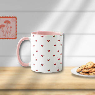 Minimal Heart Pattern Mug   Soft Pink Giftable Cup