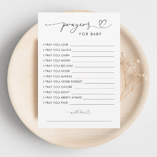 Minimal Heart Script Prayers for Baby Baby Shower Advice Card