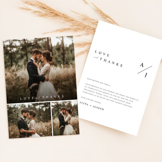 Minimal Heart Script Wedding Photo Collage Thank You Card (Creator Uploaded)