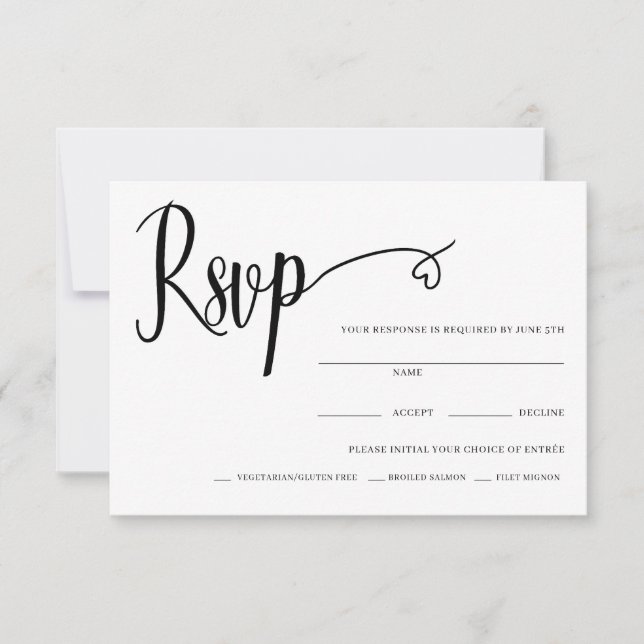 Minimal Heart Script Wedding Rsvp Card (Front)