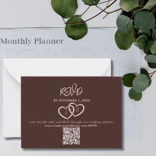 Minimal Hearts Red QR Code Wedding RSVP Enclosure Card