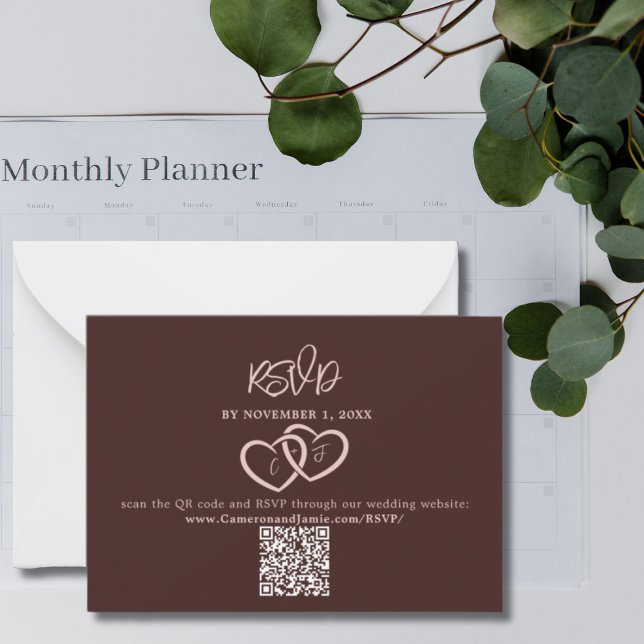 Minimal Hearts Red QR Code Wedding RSVP Enclosure Card (Minimal Hearts Red QR Code Wedding RSVP Enclosure Note Card)