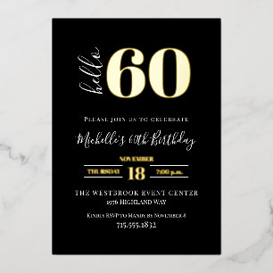 Minimal Hello 60 Script 60th Birthday Black Gold