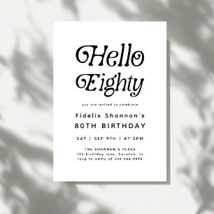 Minimal Hello Eighty Modern Retro 80th Birthday Invitation