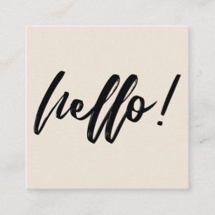 Minimal Hello in Handwriting Script Black on Cream Square Business Card