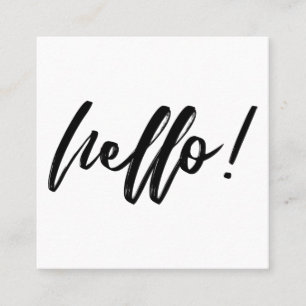 Minimal Hello in Handwriting Script Black on White Square Business Card