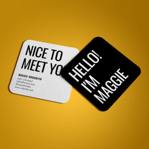 Minimal Hello   Modern Clean Simple Name Black Square Business Card