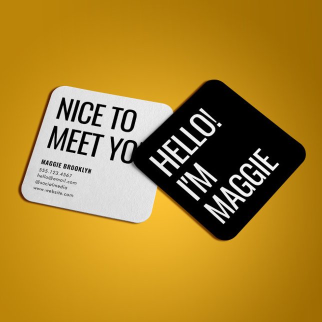 Minimal Hello | Modern Clean Simple Name Black Square Business Card (Creator Uploaded)