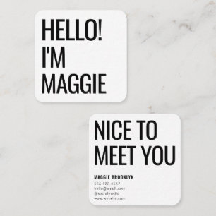 Minimal Hello   Modern Clean Simple Name Square Business Card