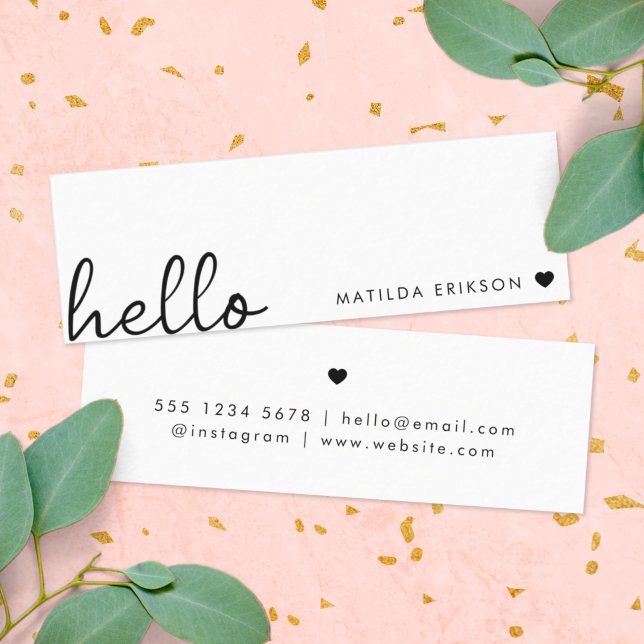 Minimal Hello | Modern Heart Clean Simple White Mini Business Card (Minimal handwritten “hello” mini business cards by Guava - clean, modern & effortlessly stylish)