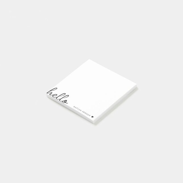 Minimal Hello | Modern Heart Clean Simple White Post-it Notes (Angled)