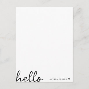 Minimal Hello   Modern Heart Clean Simple White Postcard