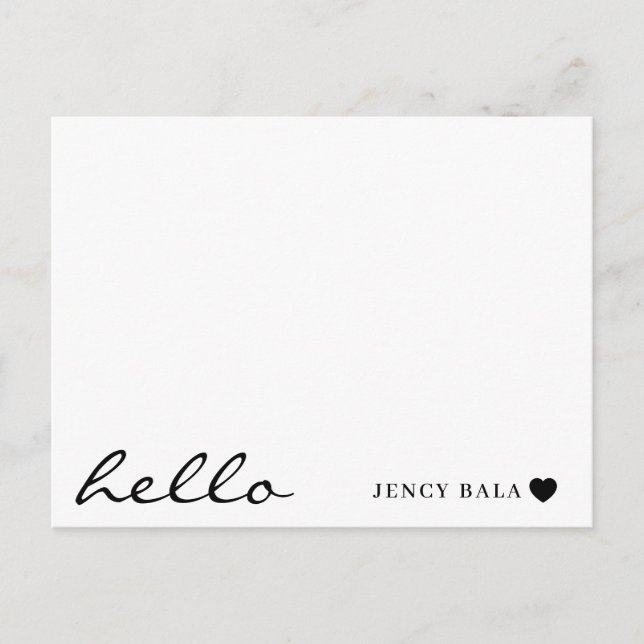 Minimal Hello Modern Heart Design Postcard (Front)