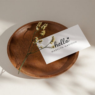 Minimal Hello Simple Modern Heart Clean White Business Card