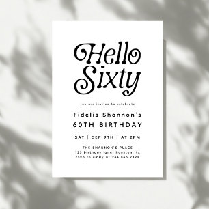 Minimal Hello Sixty Modern Retro 60th Birthday  Invitation