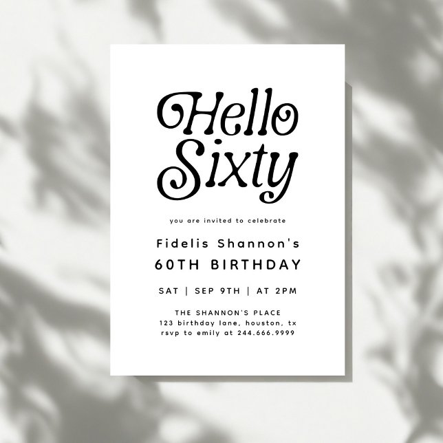Minimal Hello Sixty Modern Retro 60th Birthday  Invitation (Creator Uploaded)