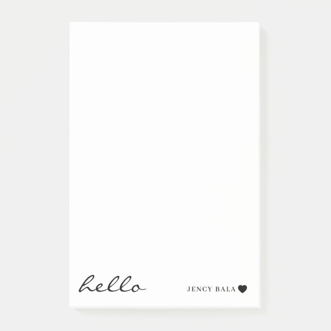 Minimal Hello White Heart Design Post-it Notes (Front)