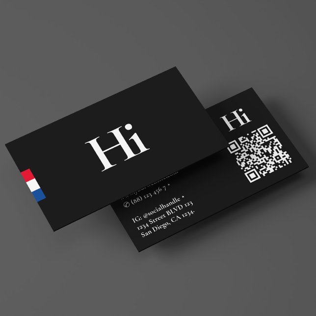 Minimal Hi Black Red White Blue Professional Business Card (Minimal Hi Black Red White Blue Professional)