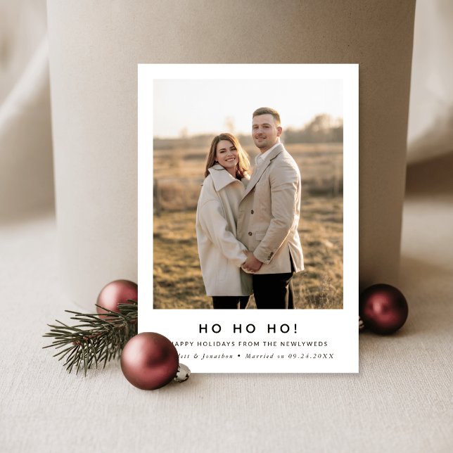 Minimal Ho Ho Ho Christmas Newlywed Photo  Holiday Card (Creator Uploaded)