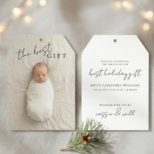Minimal Holiday Gift Birth Announcement Photo Card