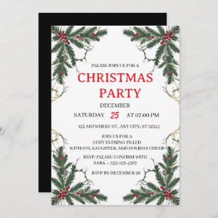Minimal Holiday Greenery Party Invitation
