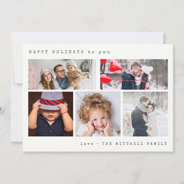 Minimal Holiday Photo Collage | Silver Stripes (Front)