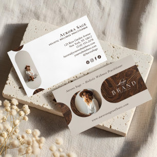 Minimal Holistic Celestial Moon Photo Woodgrain Business Card