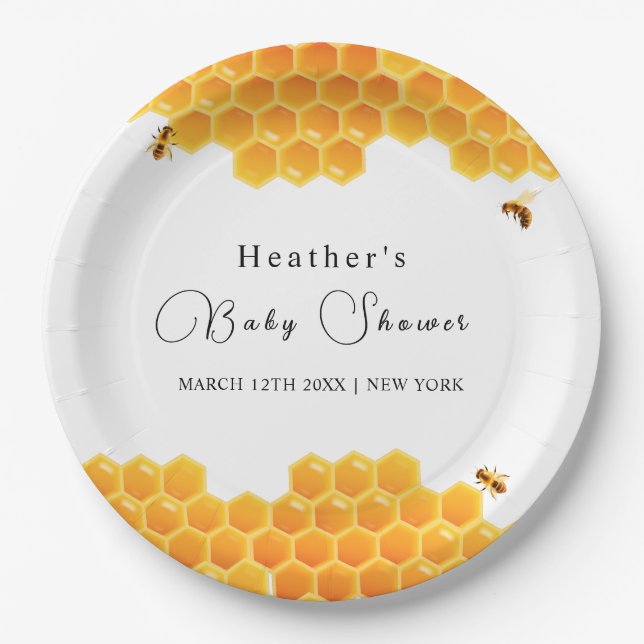 Minimal Honey Bumblebee Boy Baby Shower  Paper Plate (Front)