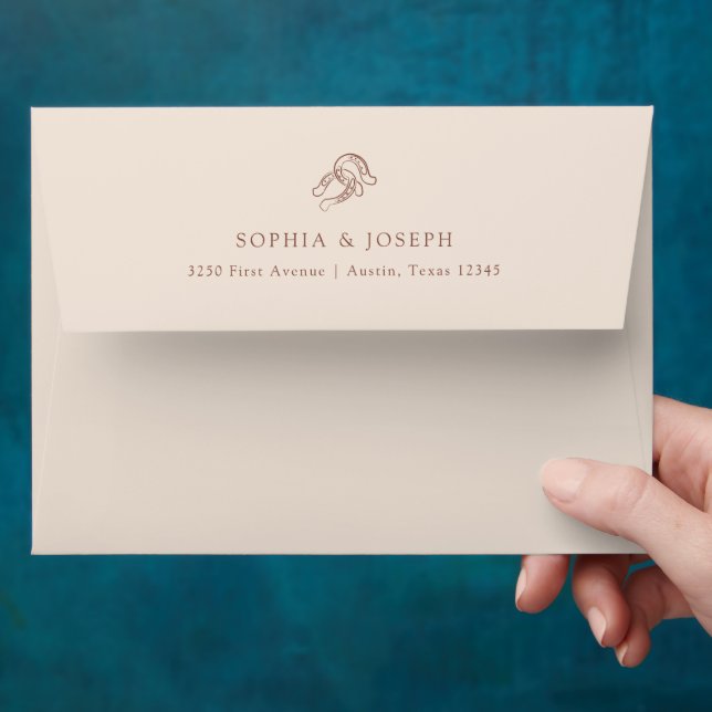 Minimal Horseshoe Neutral Beige and Brown Wedding Envelope (Hand)