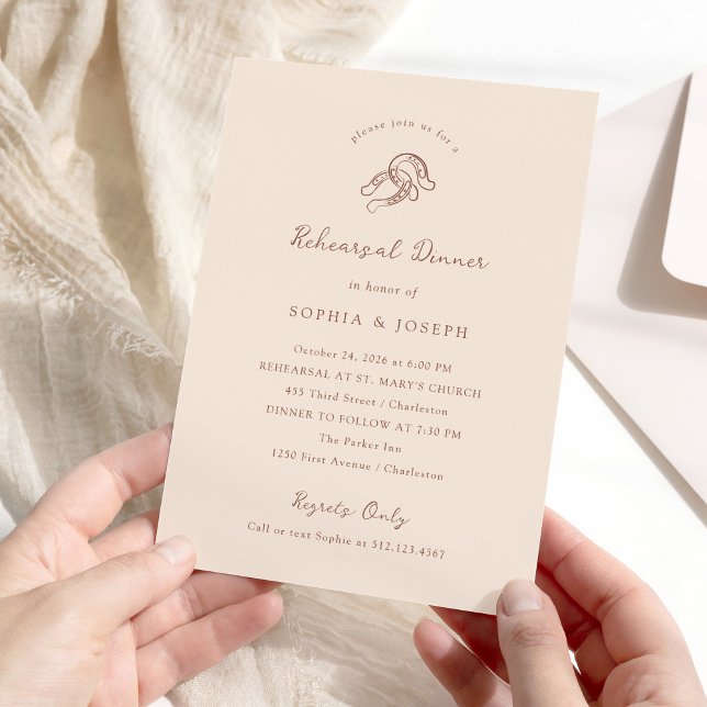 Minimal Horseshoe | Neutral Brown Rehearsal Dinner Invitation (Creator Uploaded)