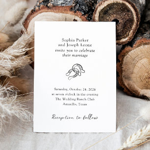 Minimal Horseshoe   Rustic Black and White Wedding Invitation