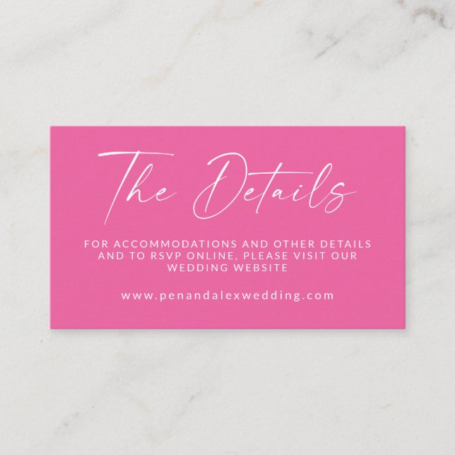 Minimal Hot Pink Modern Script Wedding QR Code  Enclosure Card (Front)