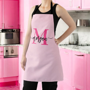 Minimal Hot Pink Modern Typographic Monogram Apron
