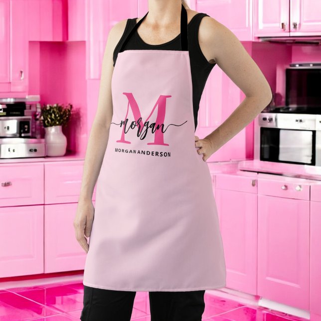 Minimal Hot Pink Modern Typographic Monogram Apron (Creator Uploaded)