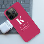 Minimal Hot Pink Modern Typographic Monogram iPhone 15 Pro Case<br><div class="desc">A minimalist vertical design in an elegant style with a hot pink feature colour and large typographic initial monogram. The text can easily be customised for a design as unique as you are!</div>