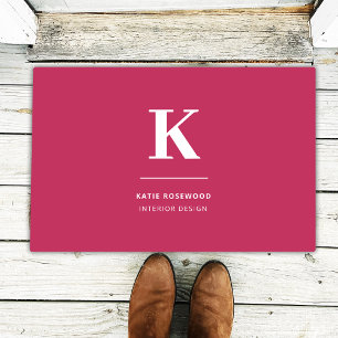 Minimal Hot Pink Modern Typographic Monogram Doormat