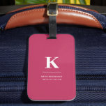 Minimal Hot Pink Modern Typographic Monogram Luggage Tag<br><div class="desc">A minimalist vertical design in an elegant style with a hot pink feature colour and large typographic initial monogram. The text can easily be customised for a design as unique as you are!</div>