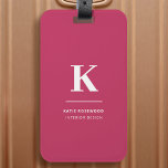 Minimal Hot Pink Modern Typographic Monogram Luggage Tag<br><div class="desc">A minimalist vertical design in an elegant style with a hot pink feature colour and large typographic initial monogram. The text can easily be customised for a design as unique as you are!</div>