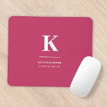 Minimal Hot Pink Modern Typographic Monogram Mouse Mat<br><div class="desc">A minimalist vertical design in an elegant style with a hot pink feature colour and large typographic initial monogram. The text can easily be customised for a design as unique as you are!</div>