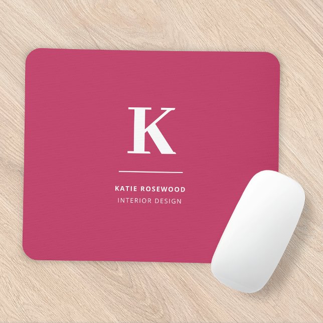 Minimal Hot Pink Modern Typographic Monogram Mouse Mat (Creator Uploaded)