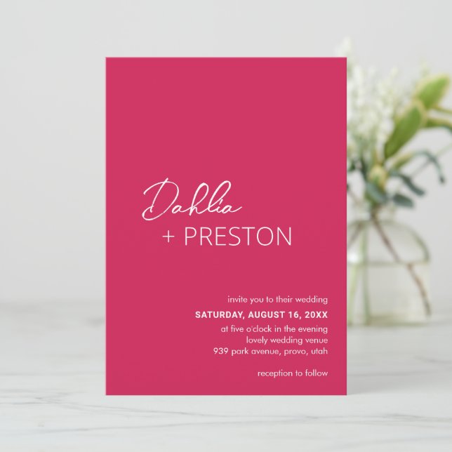 Minimal Hot Pink Modern Wedding Invitation (Standing Front)