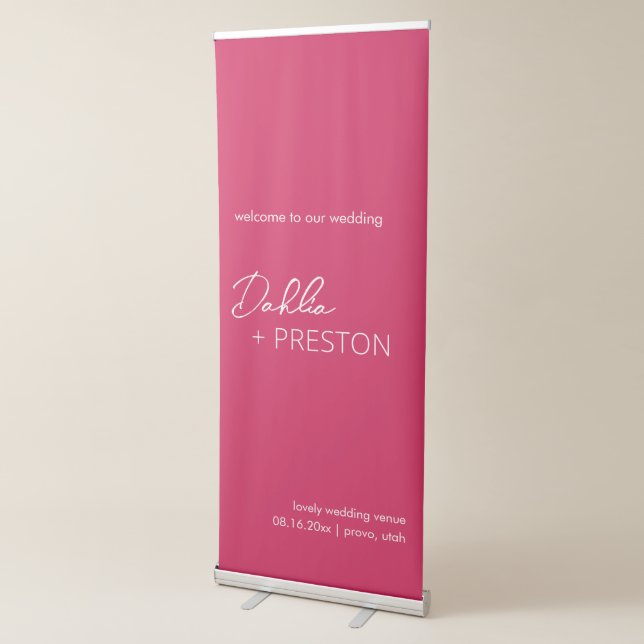 Minimal Hot Pink Modern Wedding Retractable Banner (3/4)