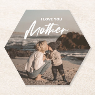 Minimal I love you mother photo replace for her Co Paper Coaster
